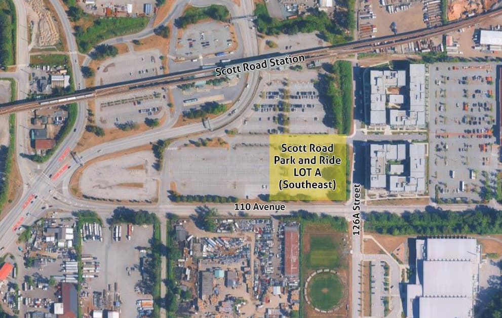 A map of Park and Ride parking lot with the southeast corner highlighted